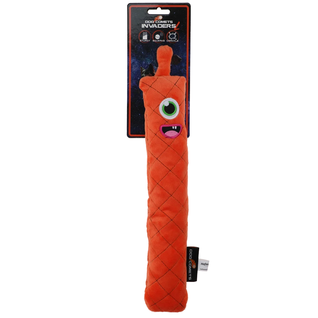 COME0181C.png Plyšová házecí hračka pro psy s pískátkem, oranžová L, 32 cm – Dog Comets Invaders - Obrázek 1