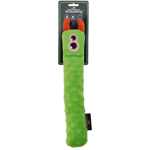 Plyšová aportovací tyč pro psy s pískátkem, zelená L, 32 cm – Dog Comets Invaders