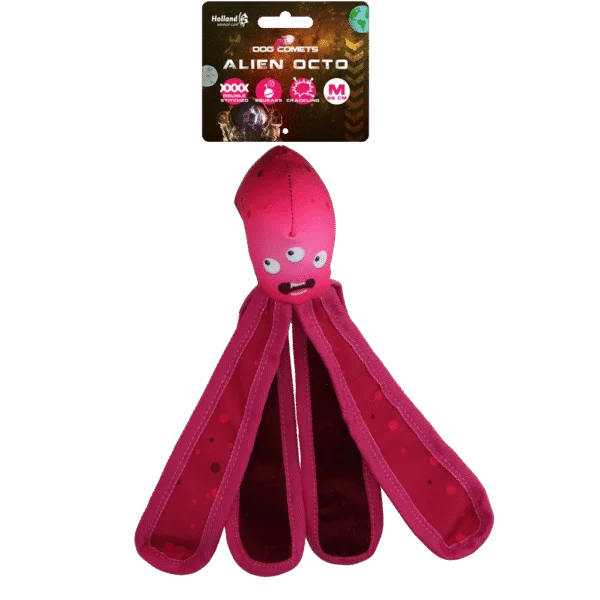 Hračka pro psy s pískátkem a šusticími chapadly, 28 cm, růžová – Dog Comets Alien Octo