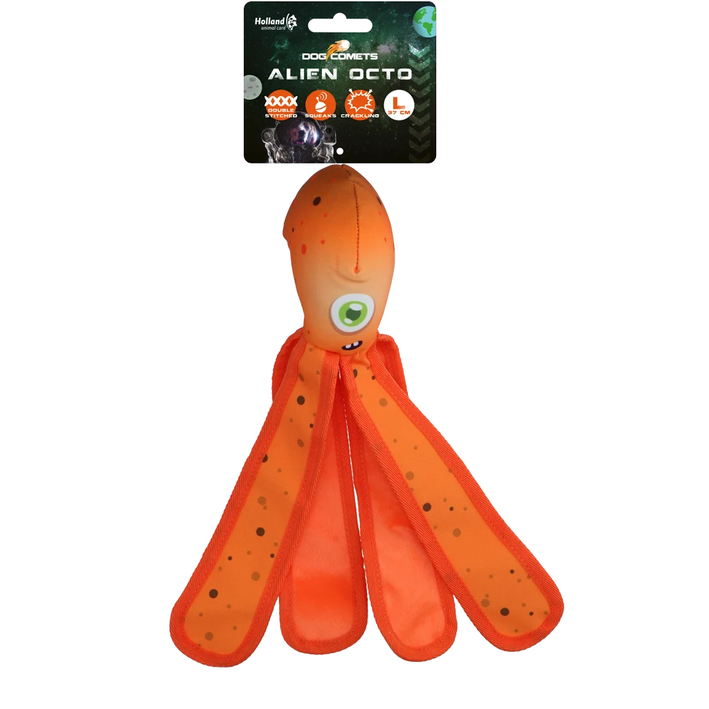 Hračka pro psy s pískátkem a šustícími chapadly, L 37 cm, oranžová – Dog Comets Alien Octo - Obrázek 1
