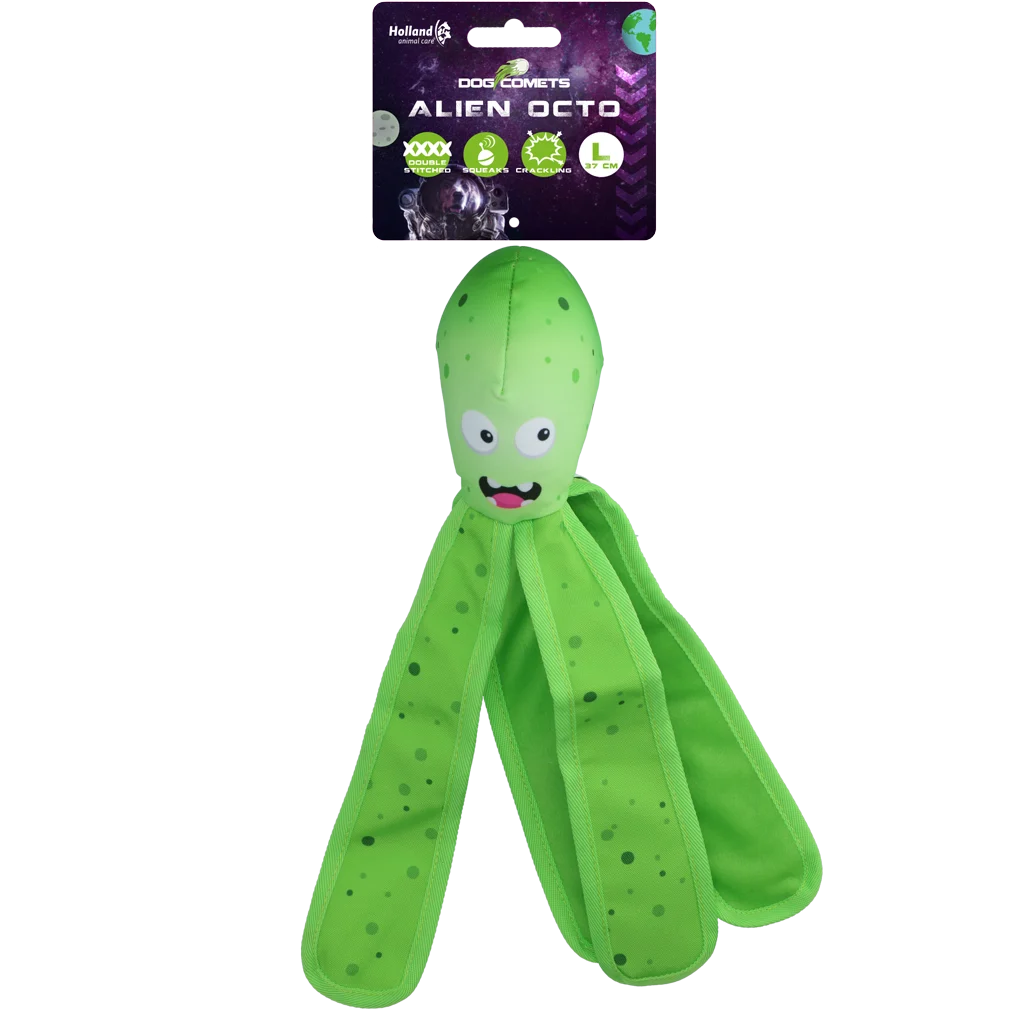 Hračka pro psa s pískátkem a šustícími chapadly, L 37 cm, zelená – Dog Comets Alien Octo - Obrázek 1