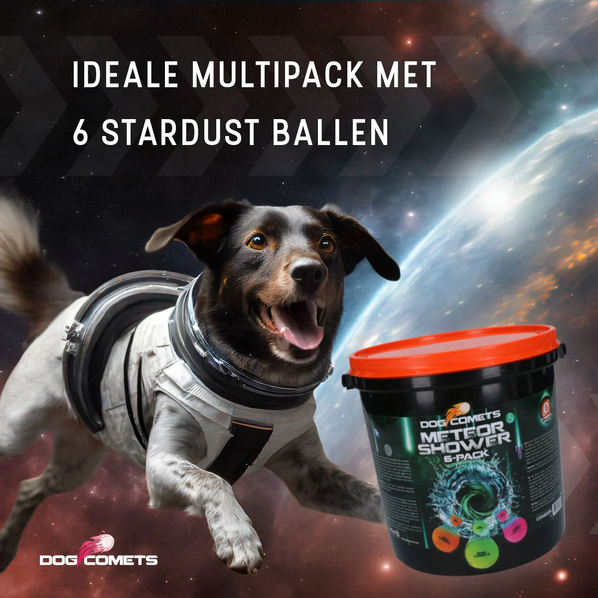 Gumové míčky pro psy s kbelíkem, 6 ks M – Dog Comets Meteor Shower - Obrázek 3