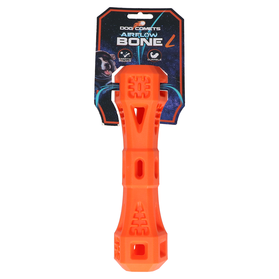 Apporteerbot met Luchtopeningen, Oranje L – Dog Comets Airflow Bone Aportovací kost s otvory, oranžová L – Dog Comets Airflow Bone