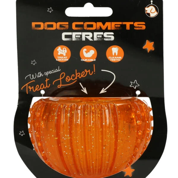 Hračka na odměny z TPR gumy, oranžová, ø 7 cm – Dog Comets Ceres Treat Locker