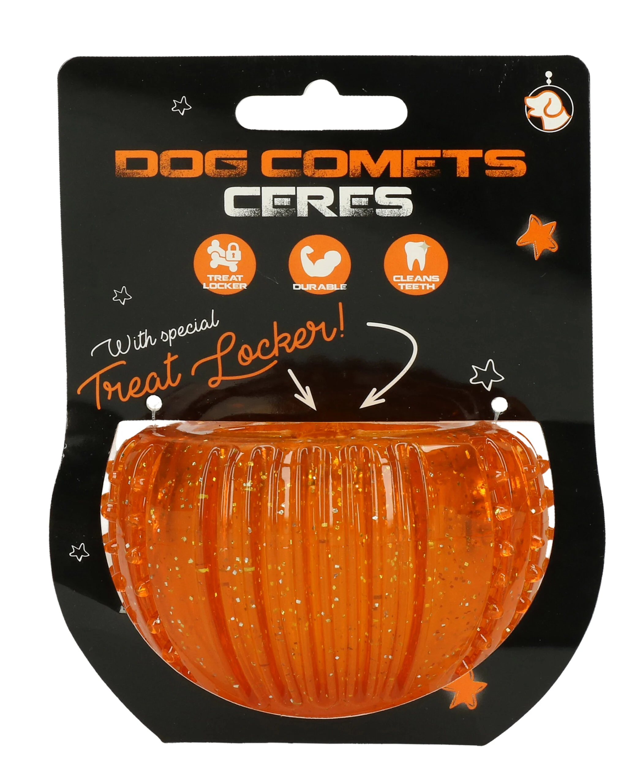 Hračka na odměny z TPR gumy, oranžová, ø 7 cm – Dog Comets Ceres Treat Locker - Obrázek 1