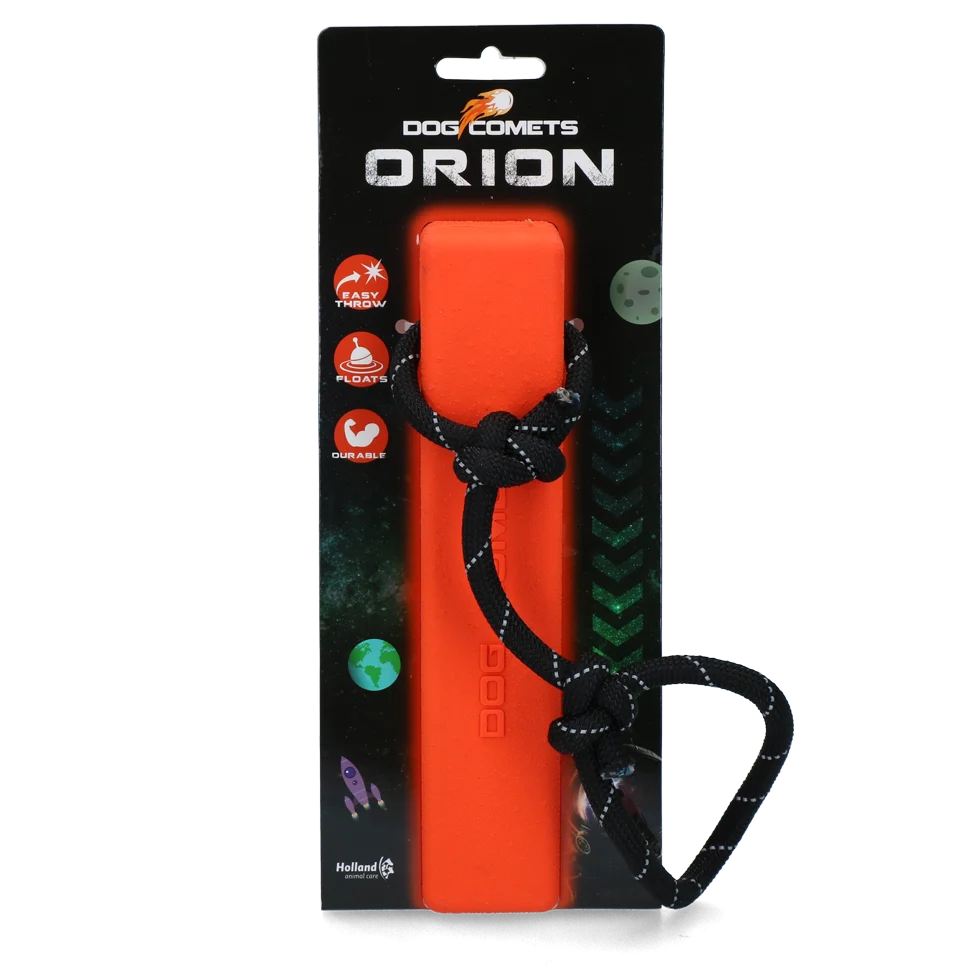 COME055A.png Aportovací hračka se šňůrou, plovoucí, 20 x 4 x 4 cm, oranžová – Dog Comets Orion - Obrázek 1