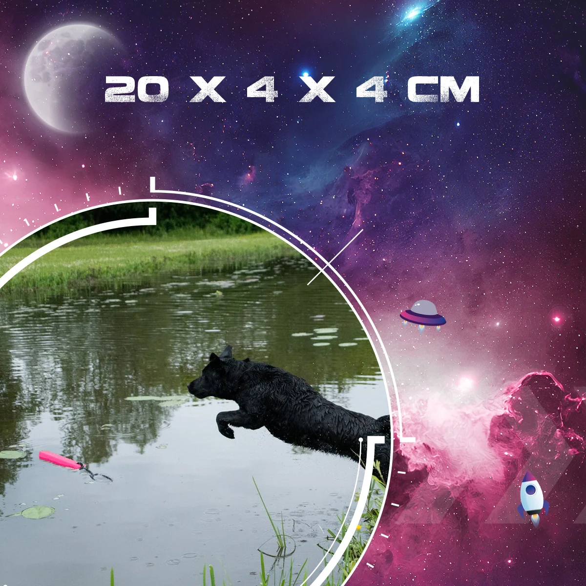 Aportovací hračka s provázkem, plovoucí, 20 x 4 x 4 cm, růžová – Dog Comets Orion - Obrázek 4