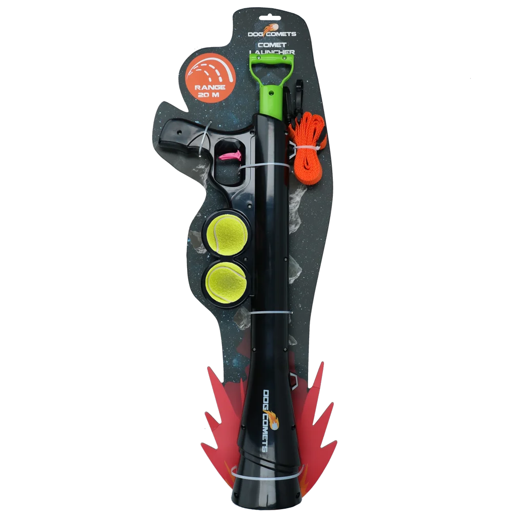 Odpalovač míčků pro psy se 2 tenisovými míčky, velikost M, 61 × 18 cm – Dog Comets Comet Launcher - Obrázek 2