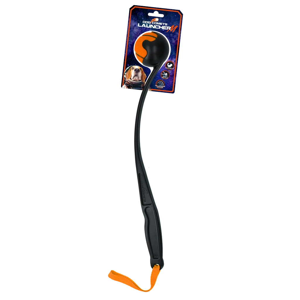 Házeč míčků pro psy s tenisovým míčkem M, 48 cm, oranžový – Dog Comets Launcher - Obrázek 1