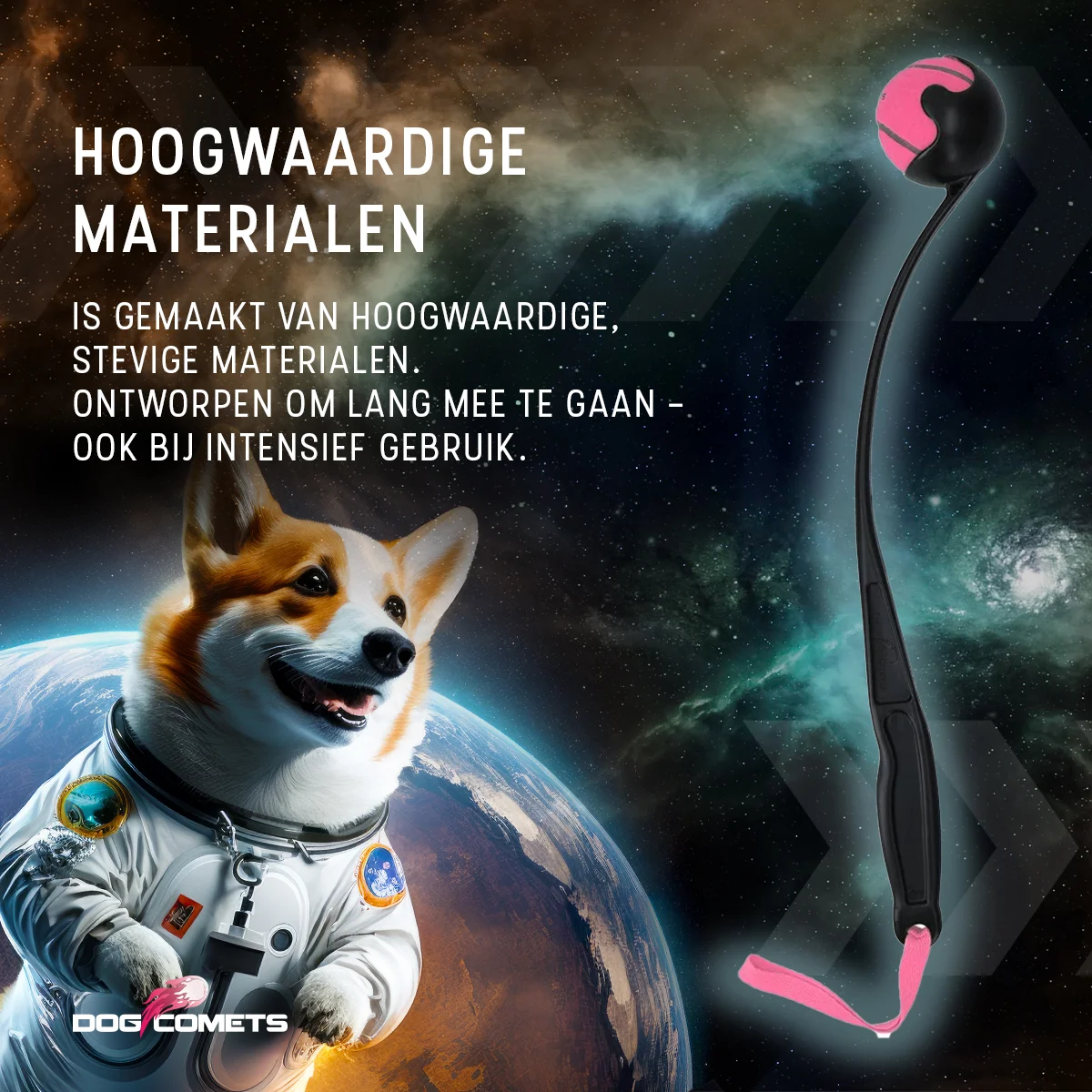 Házeč na tenisový míček pro psy M, 48 cm, růžový – Dog Comets Launcher - Obrázek 6