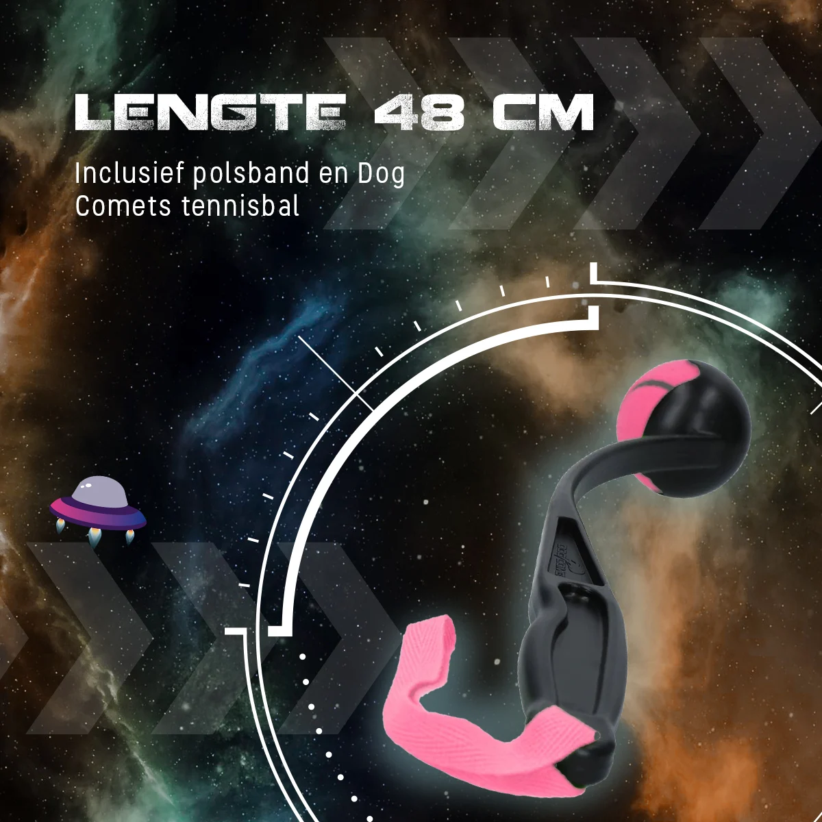 Házeč na tenisový míček pro psy M, 48 cm, růžový – Dog Comets Launcher - Obrázek 5