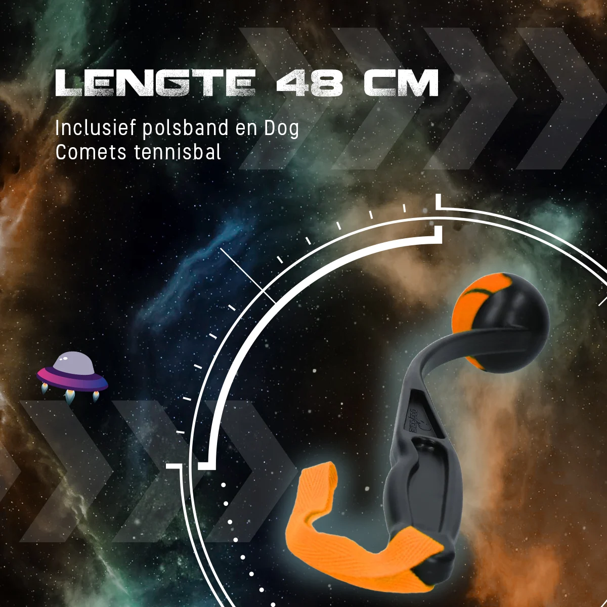Házeč míčků pro psy s tenisovým míčkem M, 48 cm, oranžový – Dog Comets Launcher - Obrázek 5