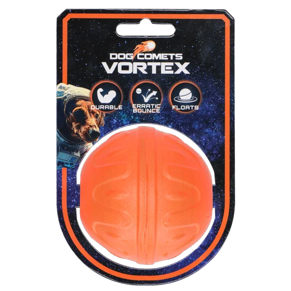 Míček pro psy s nepředvídatelným odskokem, plovoucí, oranžový – Dog Comets Vortex