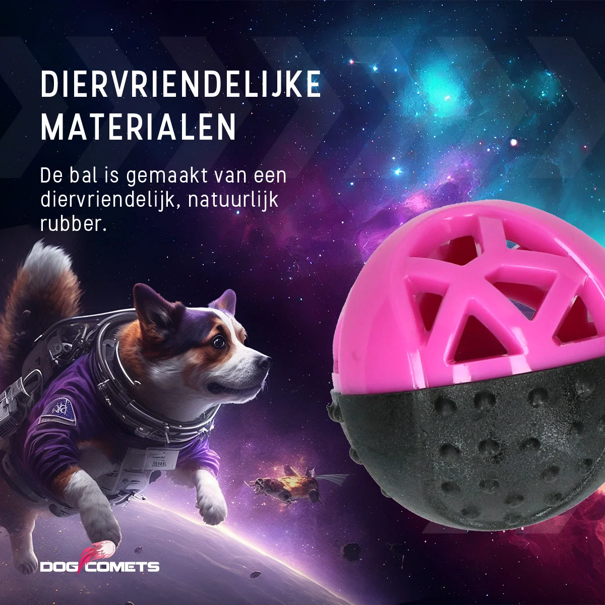 Míček na pamlsky pro psy z gumy s pískátkem, růžový – Dog Comets Moonstone - Obrázek 6