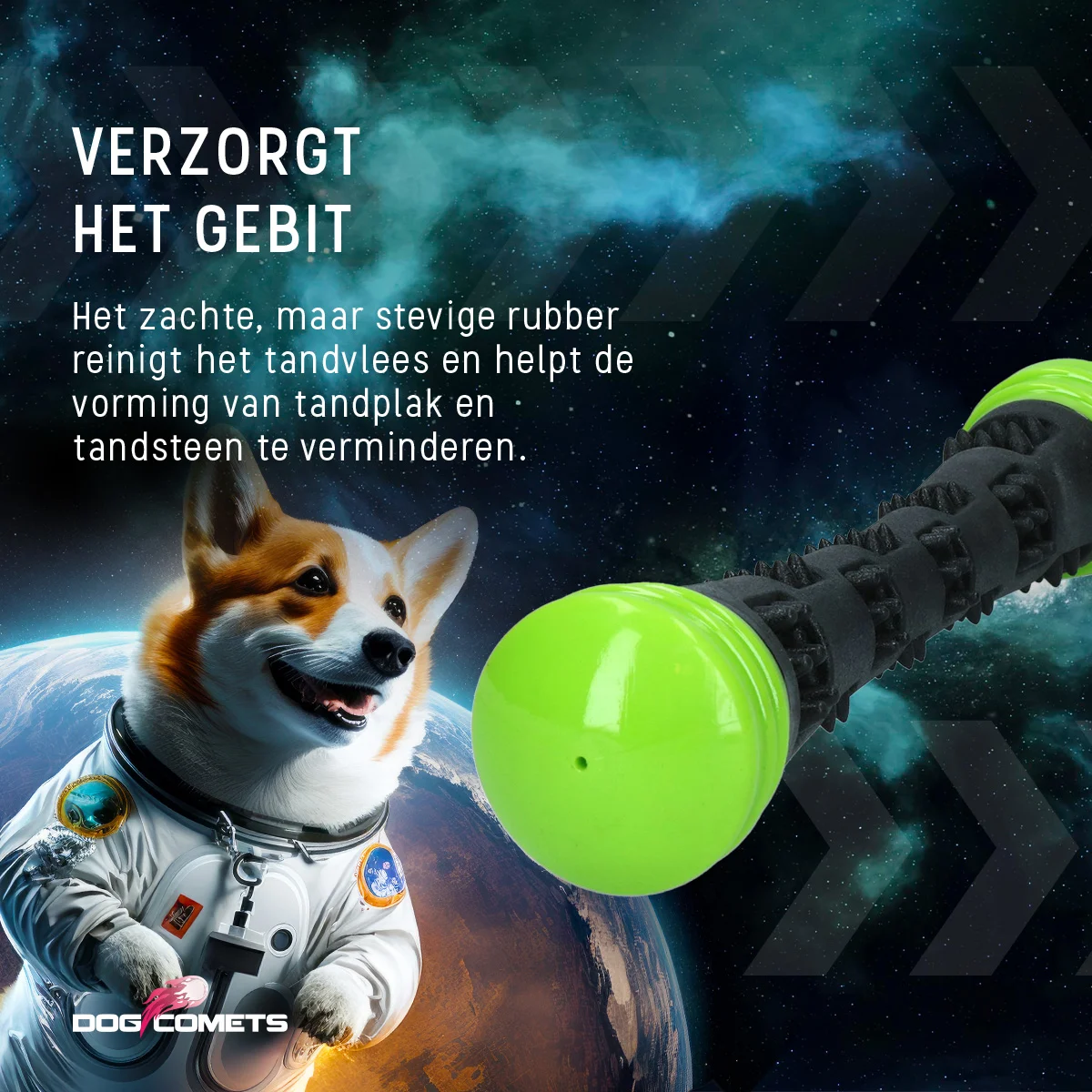 Gumová aportovací tyč s pískátkem, S 23 cm, zelená – Dog Comets Meteor - Obrázek 5