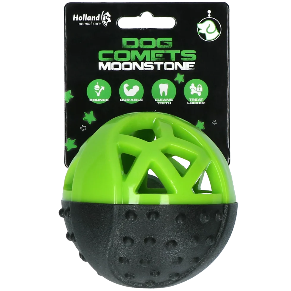 Gumový míček na pamlsky s pískátkem, zelený – Dog Comets Moonstone - Obrázek 1