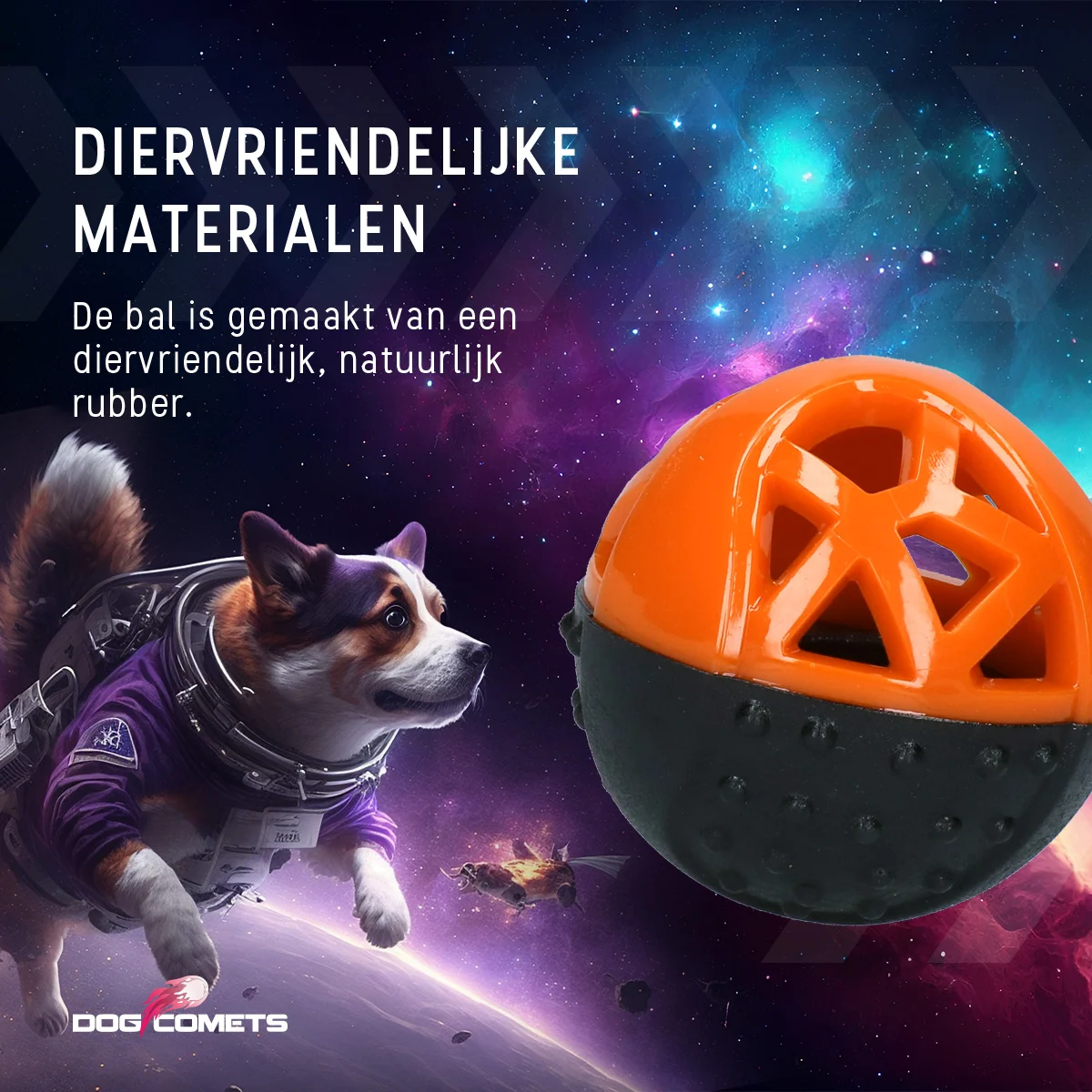 Gumový míček na pamlsky s pískátkem, oranžový – Dog Comets Moonstone - Obrázek 5