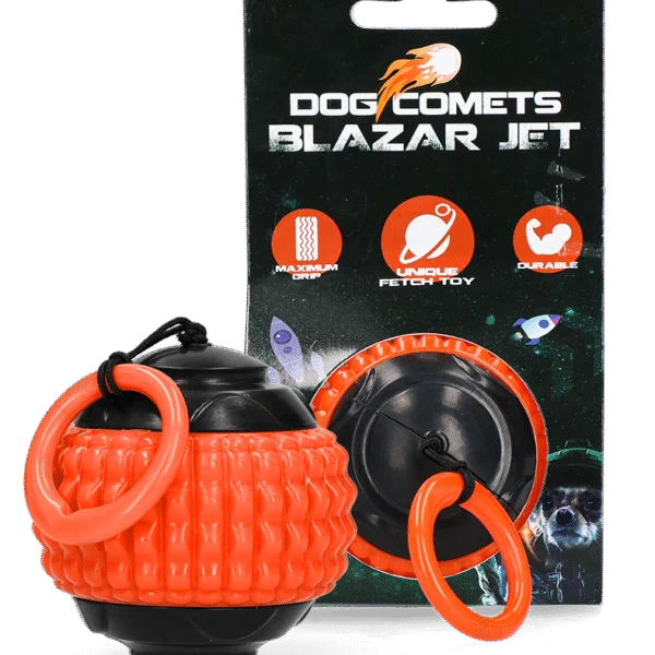 Psí míček se zatahovací šňůrkou, oranžový – Dog Comets Blazar Jet