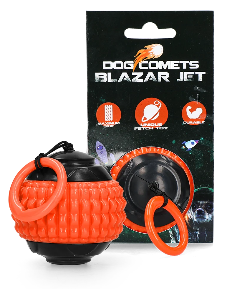 Psí míček se zatahovací šňůrkou, oranžový – Dog Comets Blazar Jet - Obrázek 1