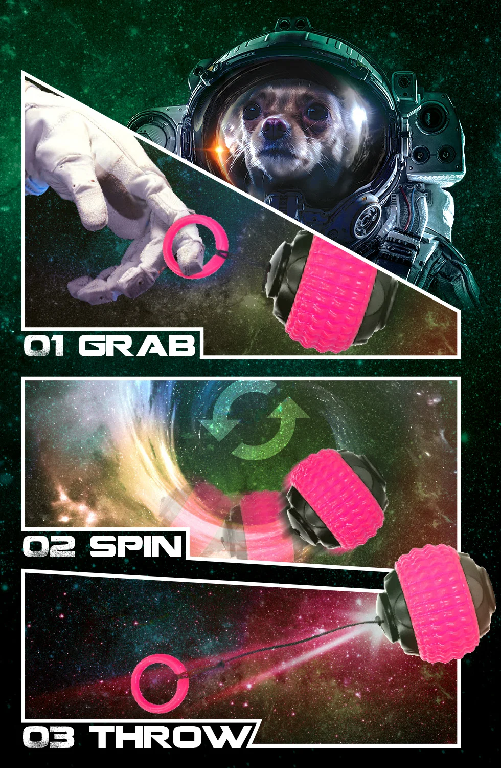 Míček pro psy s navíjecí šňůrkou růžový – Dog Comets Blazar Jet - Obrázek 3