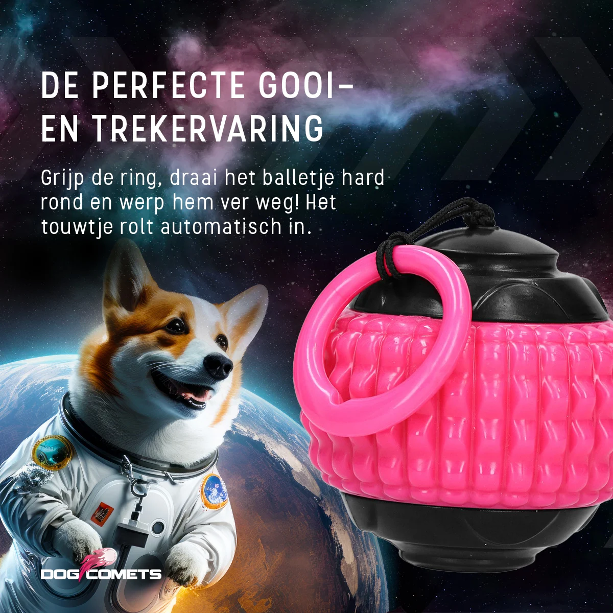 Míček pro psy s navíjecí šňůrkou růžový – Dog Comets Blazar Jet - Obrázek 6