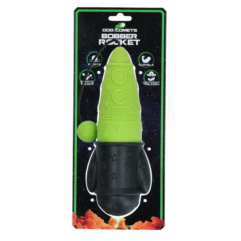 Aportovací hračka se šňůrou, plovoucí, Ø 65 x 235 mm, zelená – Dog Comets Bobber Rocket - Obrázek 1