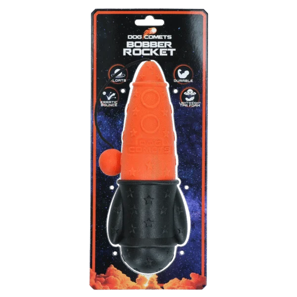 Aportovací hračka se šňůrou, plovoucí, Ø 65 x 235 mm, oranžová – Dog Comets Bobber Rocket