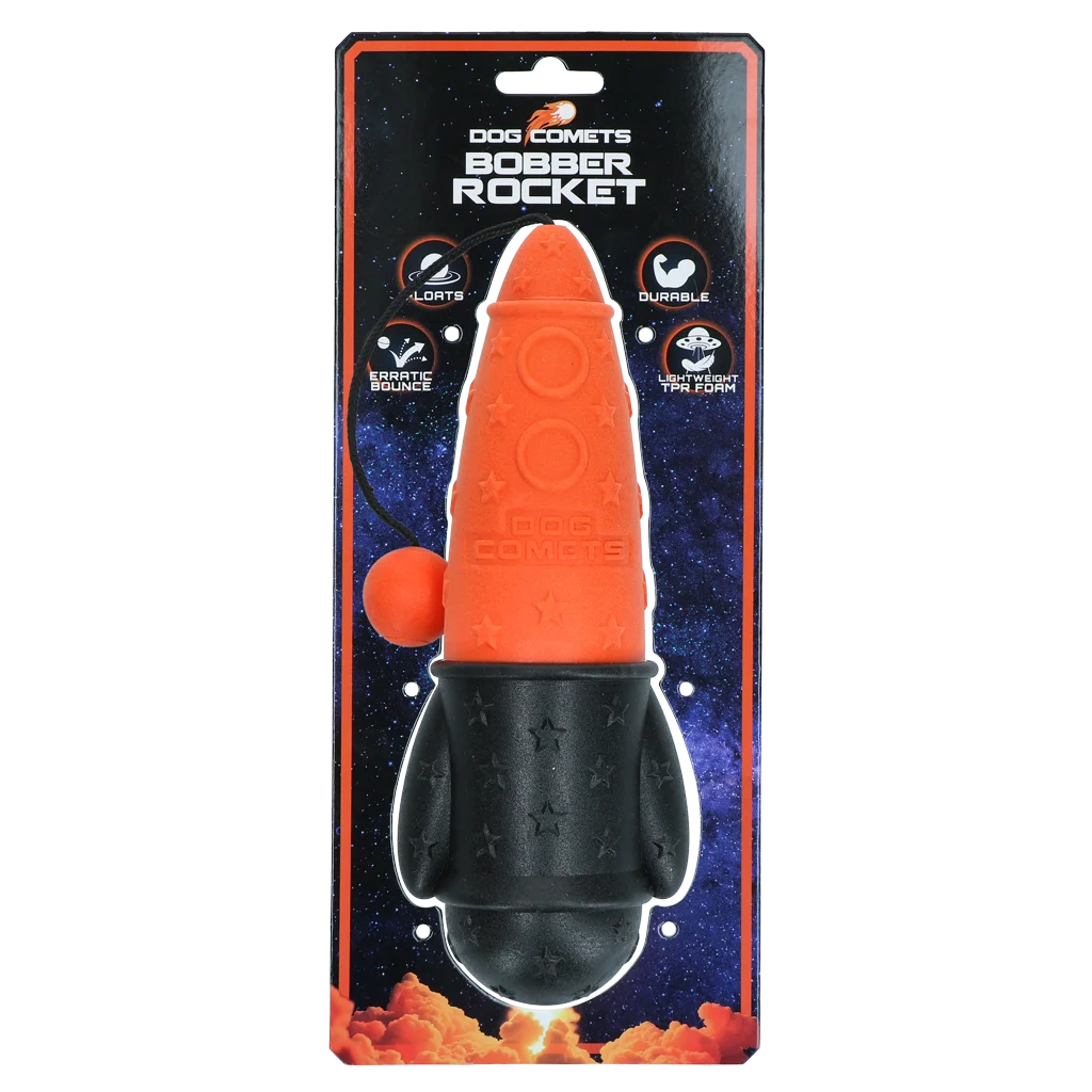 Aportovací hračka se šňůrou, plovoucí, Ø 65 x 235 mm, oranžová – Dog Comets Bobber Rocket - Obrázek 1