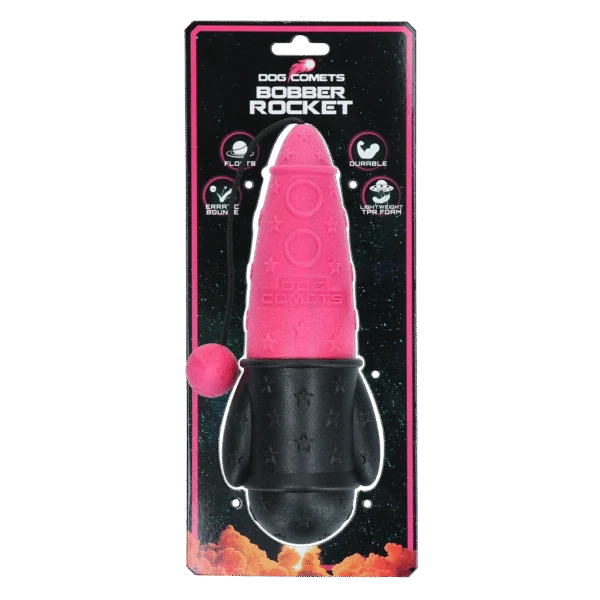Aportovací hračka se šňůrou, plovoucí, Ø 65 x 235 mm, růžová – Dog Comets Bobber Rocket