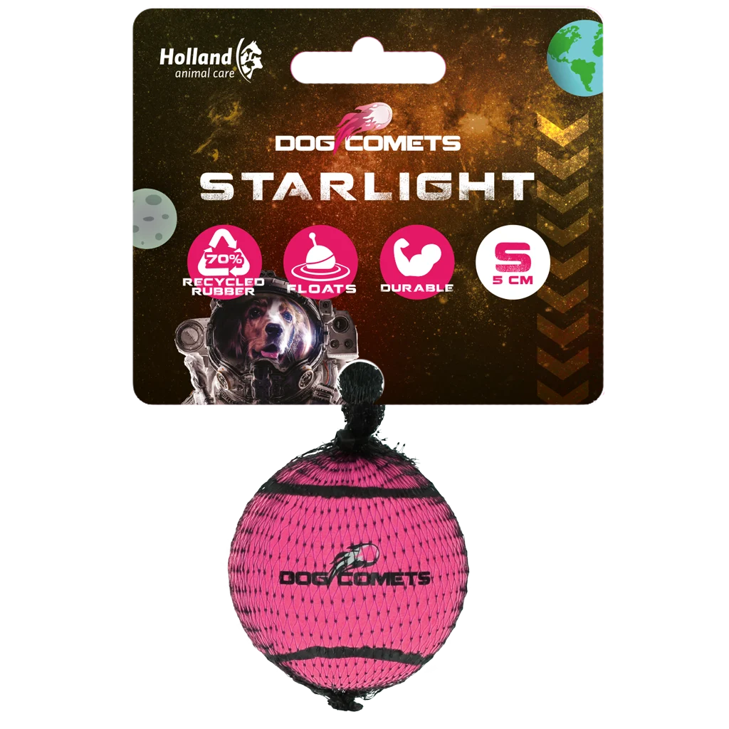 Plovoucí tenisový míček pro psy, růžový S, Ø 5 cm – Dog Comets Starlight - Obrázek 1