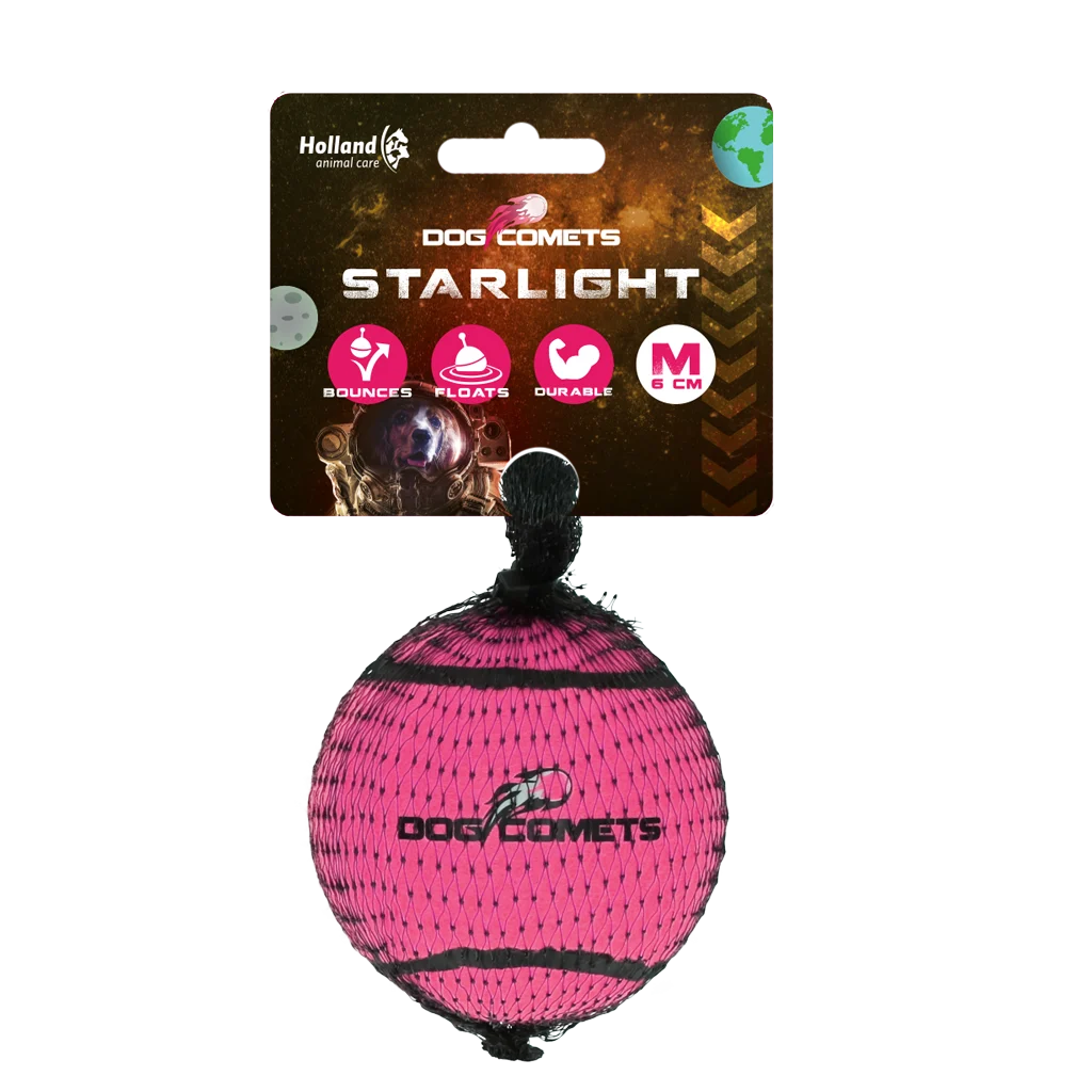 COME083A.png Tenisový míček pro psy, plovoucí, Ø 6 cm, růžový – Dog Comets Starlight - Obrázek 1