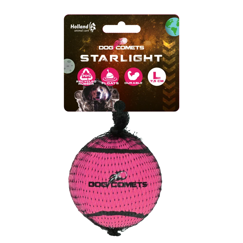 Tenisový míček pro psy, plovoucí, Ø 7,5 cm, růžový – Dog Comets Starlight - Obrázek 1