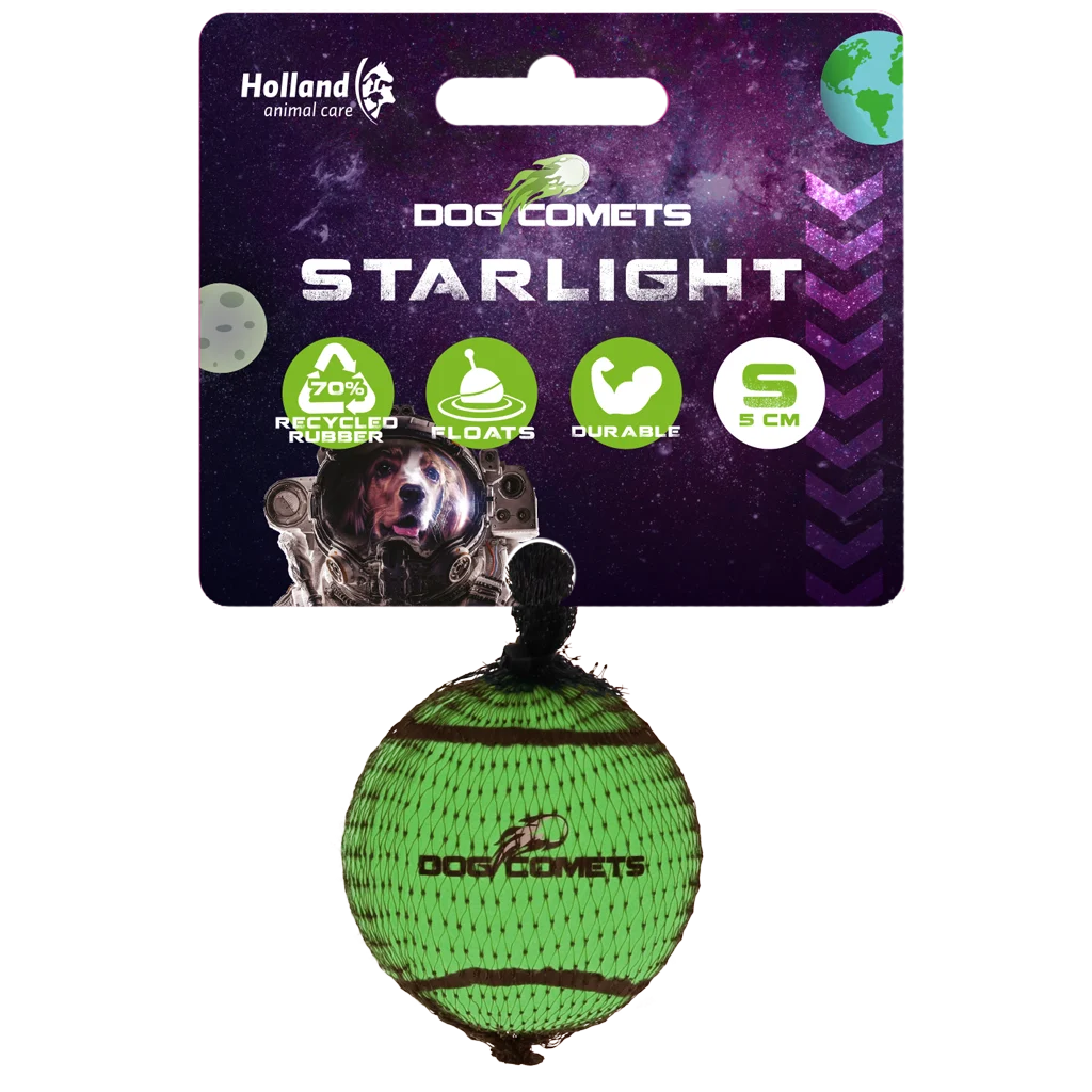 Tenisový míček pro psy, plovoucí, Ø 5 cm, zelený – Dog Comets Starlight - Obrázek 1