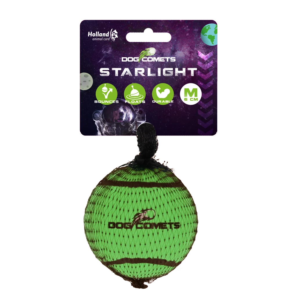COME083B.png Tenisový míček pro psy, plovoucí, Ø 6 cm, zelený – Dog Comets Starlight - Obrázek 1
