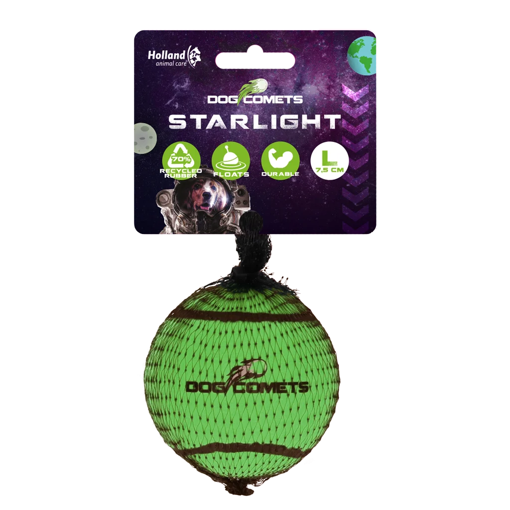 Tenisový míček pro psy, plovoucí L, Ø 7,5 cm, zelený – Dog Comets Starlight - Obrázek 1