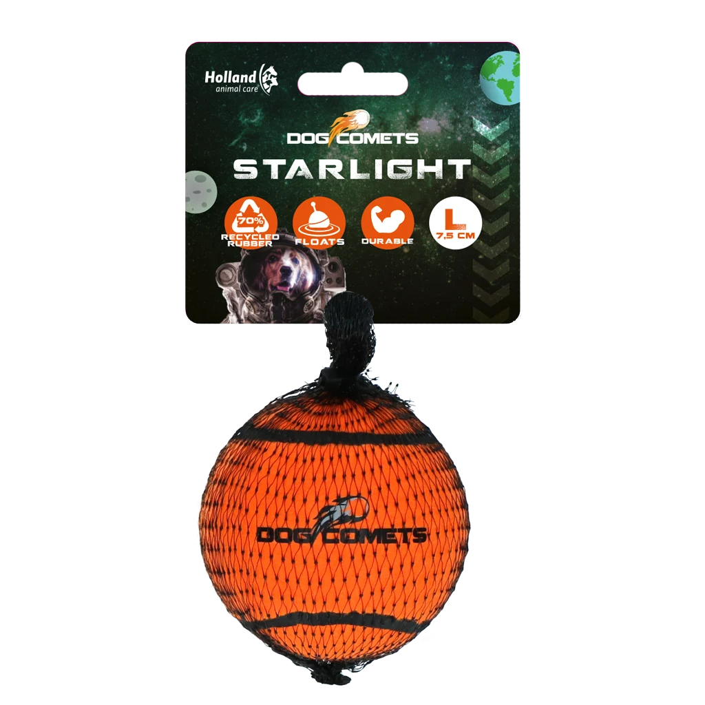 Plovoucí tenisový míček pro psy, Ø 7,5 cm, oranžový – Dog Comets Starlight - Obrázek 1