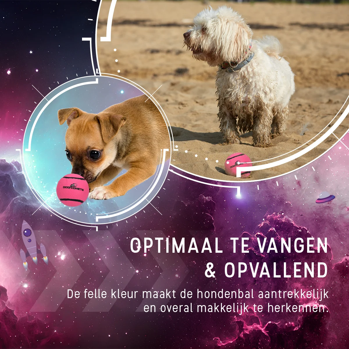 Plovoucí tenisový míček pro psy, růžový S, Ø 5 cm, 3 kusy – Dog Comets Starlight - Obrázek 4
