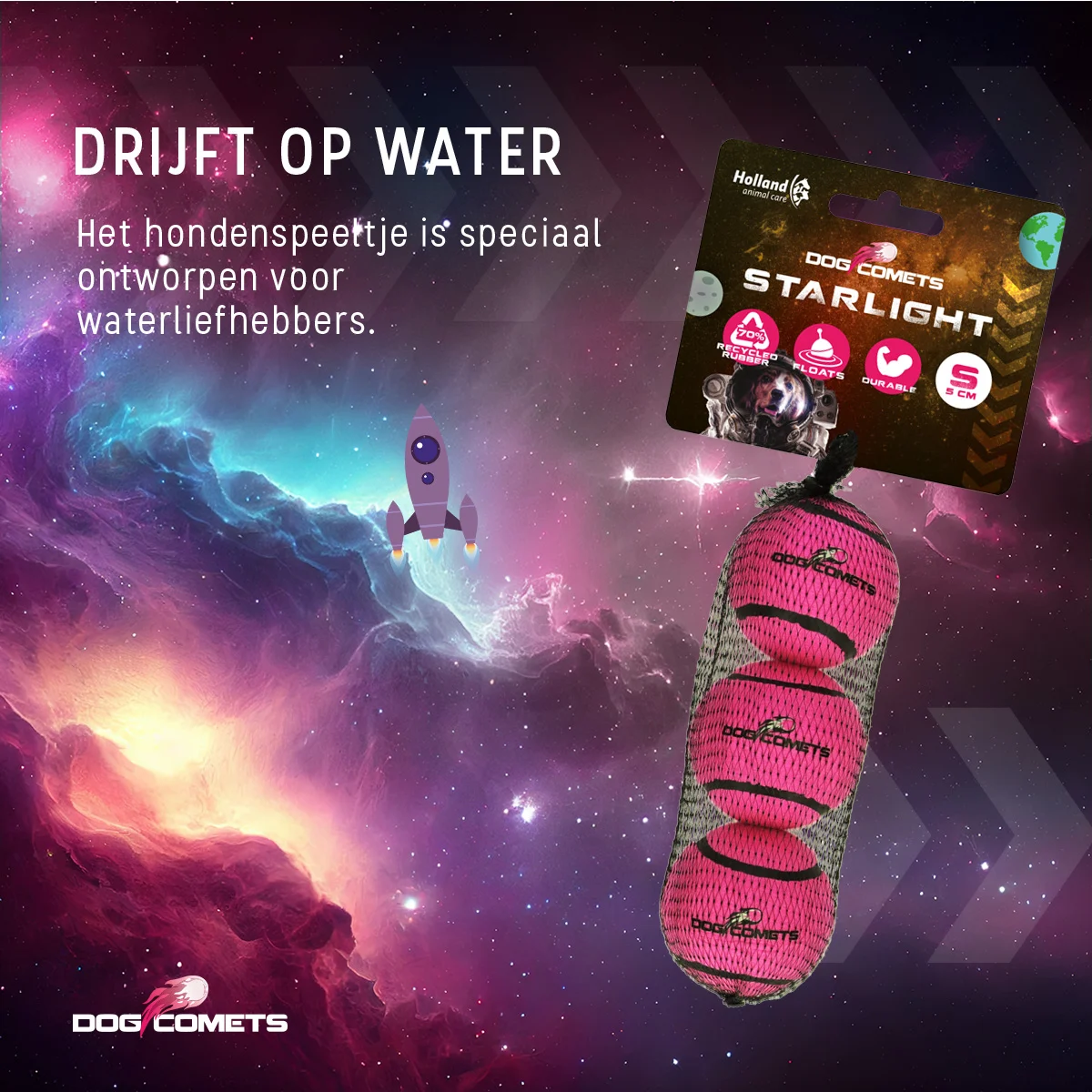 Plovoucí tenisový míček pro psy, růžový S, Ø 5 cm, 3 kusy – Dog Comets Starlight - Obrázek 6