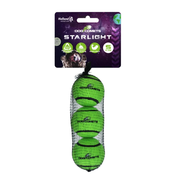 Tenisový míček pro psy, plovoucí, zelený S, Ø 5 cm, 3 ks – Dog Comets Starlight