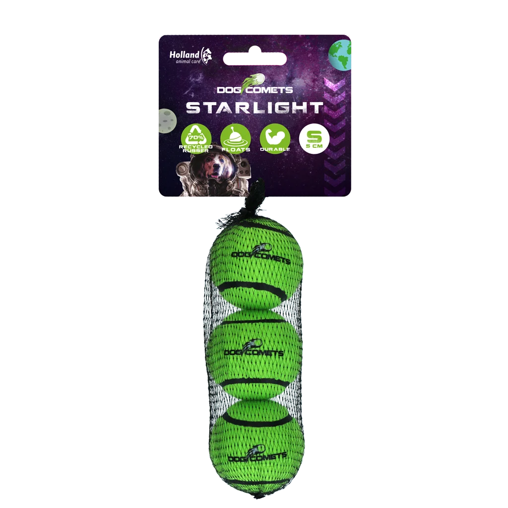 Tenisový míček pro psy, plovoucí, zelený S, Ø 5 cm, 3 ks – Dog Comets Starlight - Obrázek 1