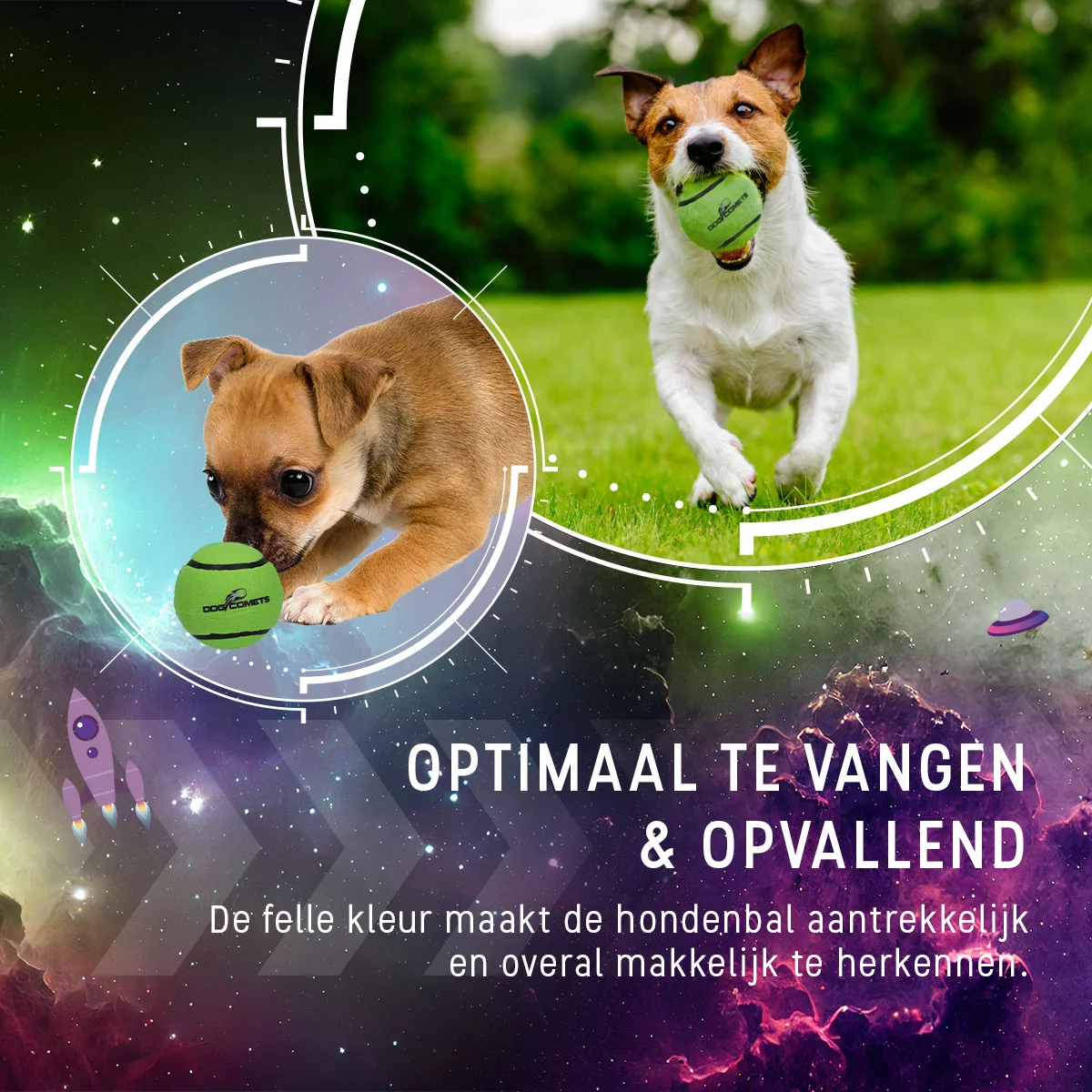 Tenisový míček pro psy, plovoucí, Ø 5 cm, zelený – Dog Comets Starlight - Obrázek 4