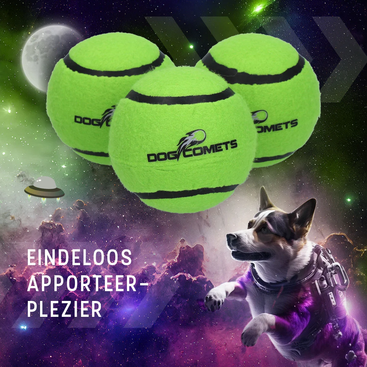Tenisový míček pro psy, plovoucí L, Ø 7,5 cm, zelený – Dog Comets Starlight - Obrázek 5
