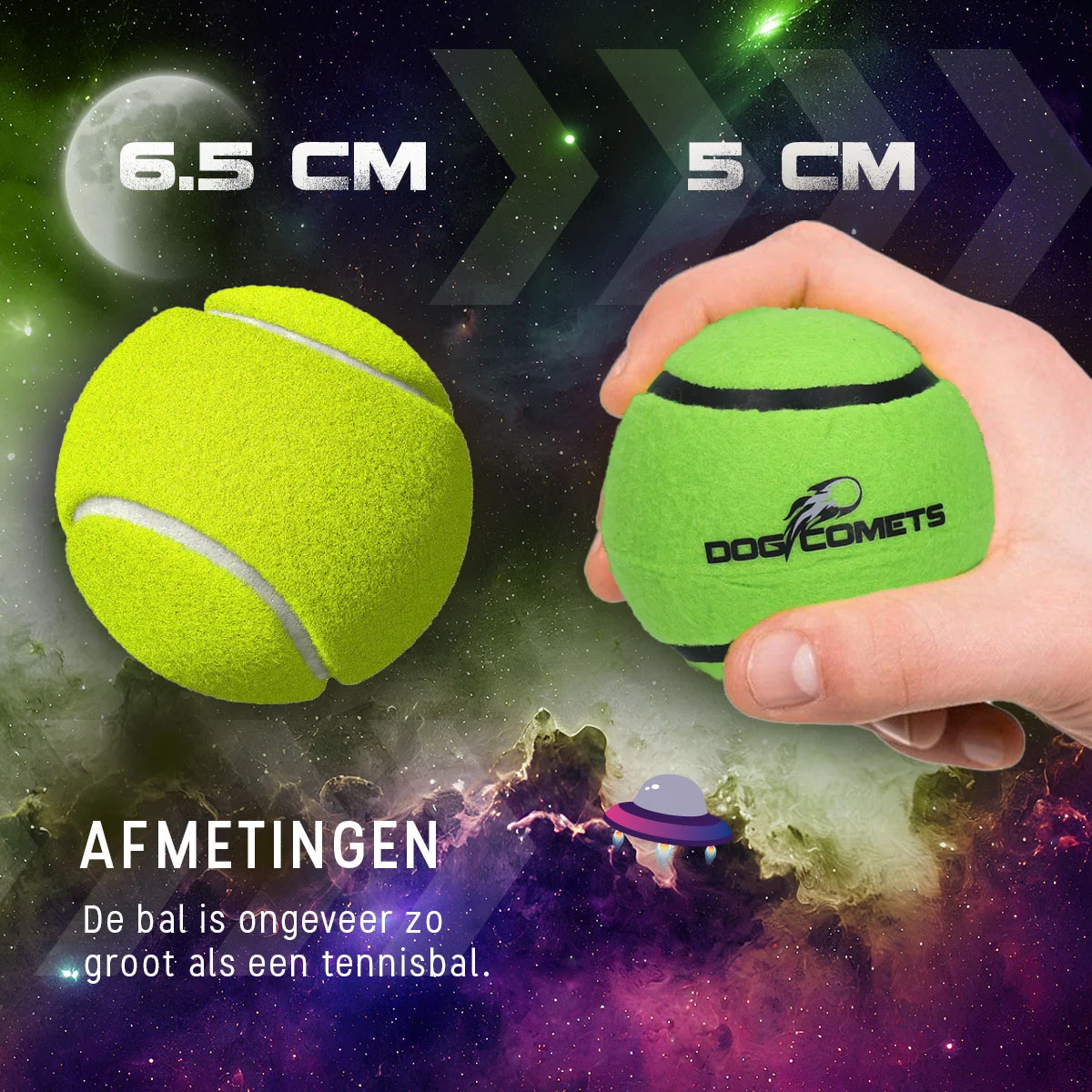 Tenisový míček pro psy, plovoucí, Ø 5 cm, zelený – Dog Comets Starlight - Obrázek 6
