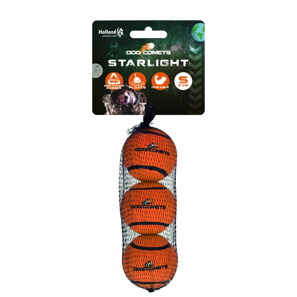 Tenisový míček pro psy, plovoucí, oranžový S, Ø 5 cm, 3 kusy – Dog Comets Starlight - Obrázek 1
