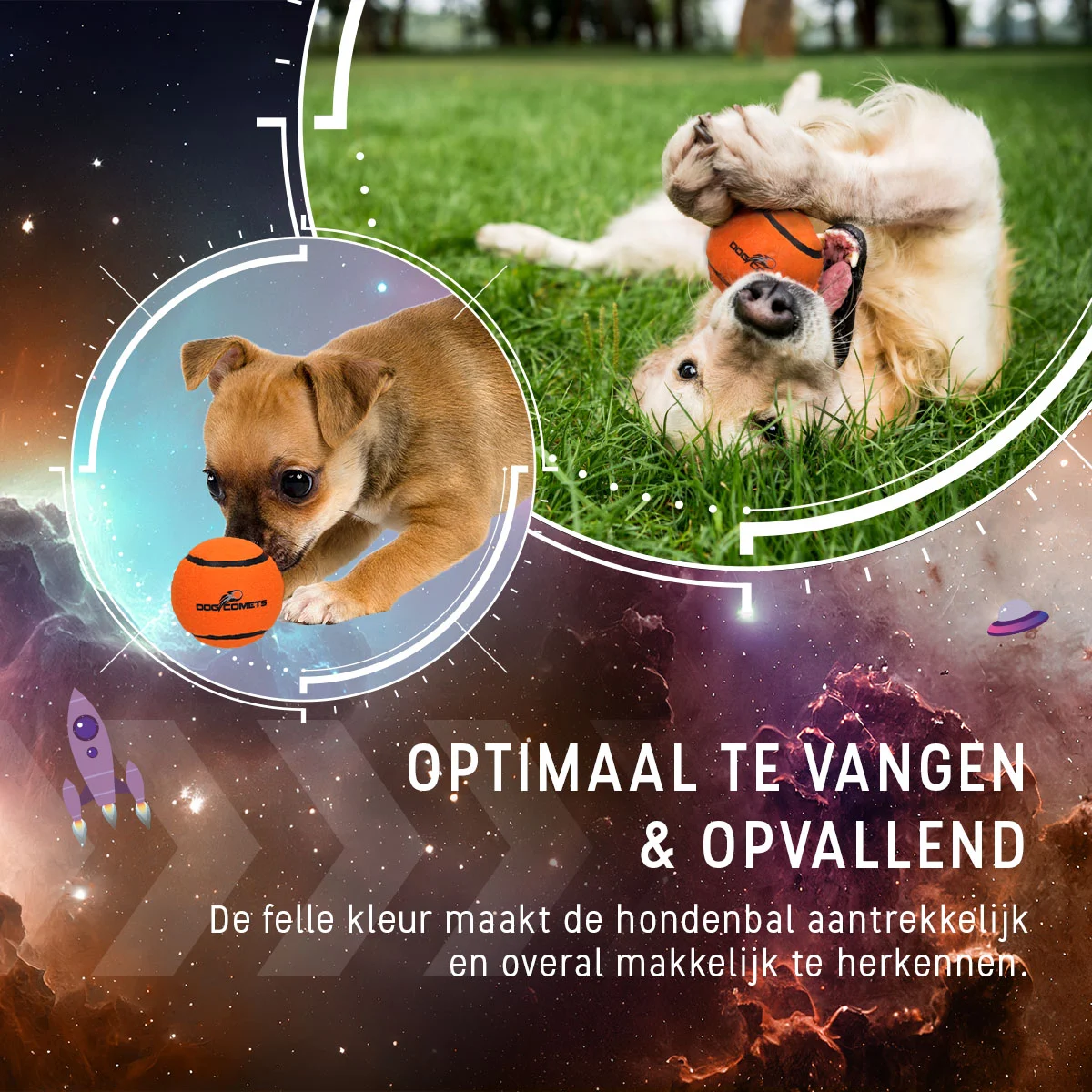 Tenisový míček pro psy, plovoucí, oranžový S, Ø 5 cm, 3 kusy – Dog Comets Starlight - Obrázek 4
