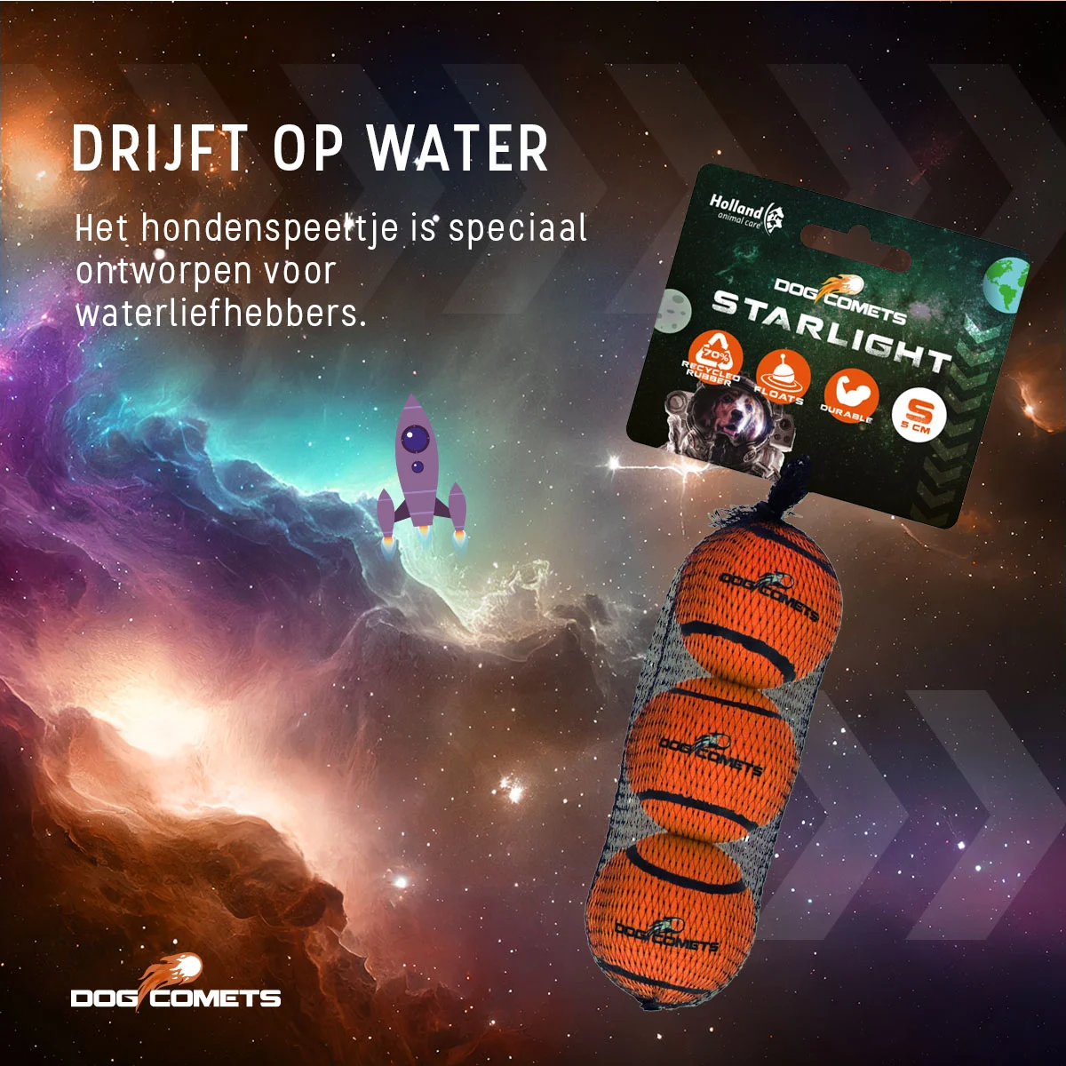 Tenisový míček pro psy, plovoucí, oranžový S, Ø 5 cm, 3 kusy – Dog Comets Starlight - Obrázek 6