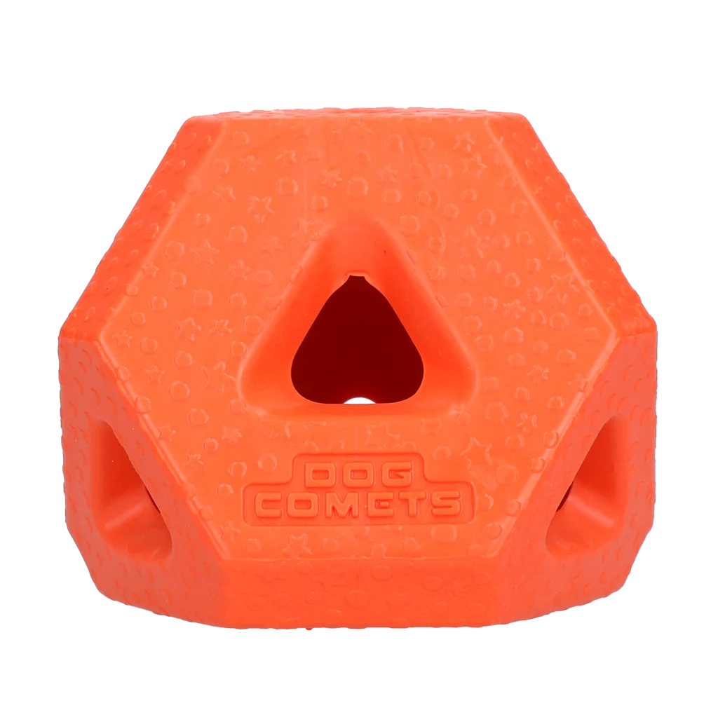 Kostka na pamlsky z TPR gumy na pamlsky a žvýkací tyčinky, oranžová – Dog Comets Treat Lock Cube - Obrázek 1
