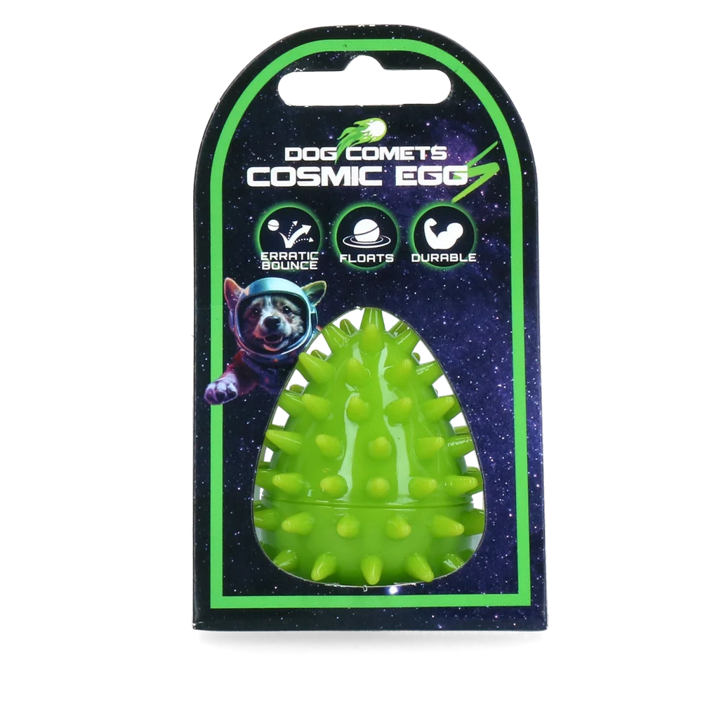 COME087AS.png Aportovací hračka ve tvaru vajíčka s pískátkem a výstupky, zelená S, Ø 50 x 60 mm – Dog Comets Cosmic Egg - Obrázek 1