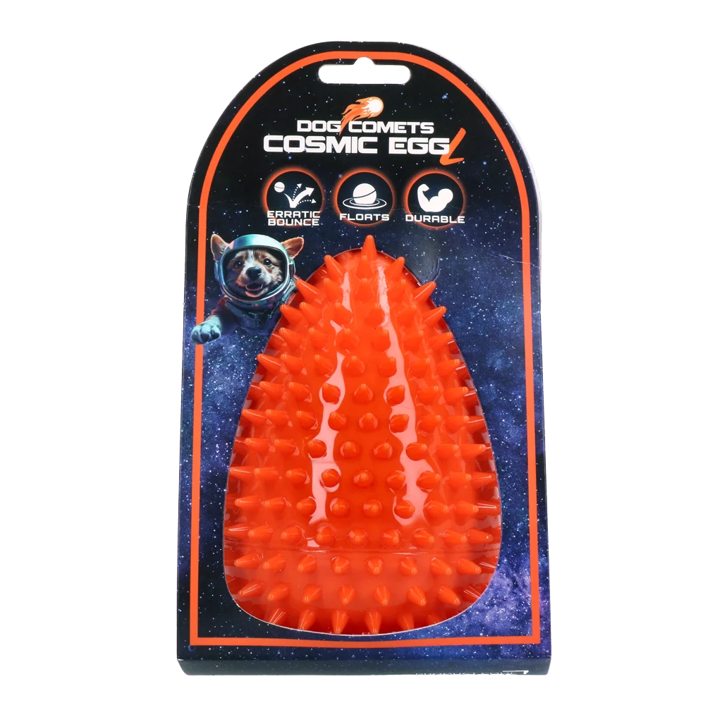 Aportovací hračka ve tvaru vejce s pískátkem a bodlinkami, oranžová L, Ø 100 x 150 mm – Dog Comets Cosmic Egg - Obrázek 1
