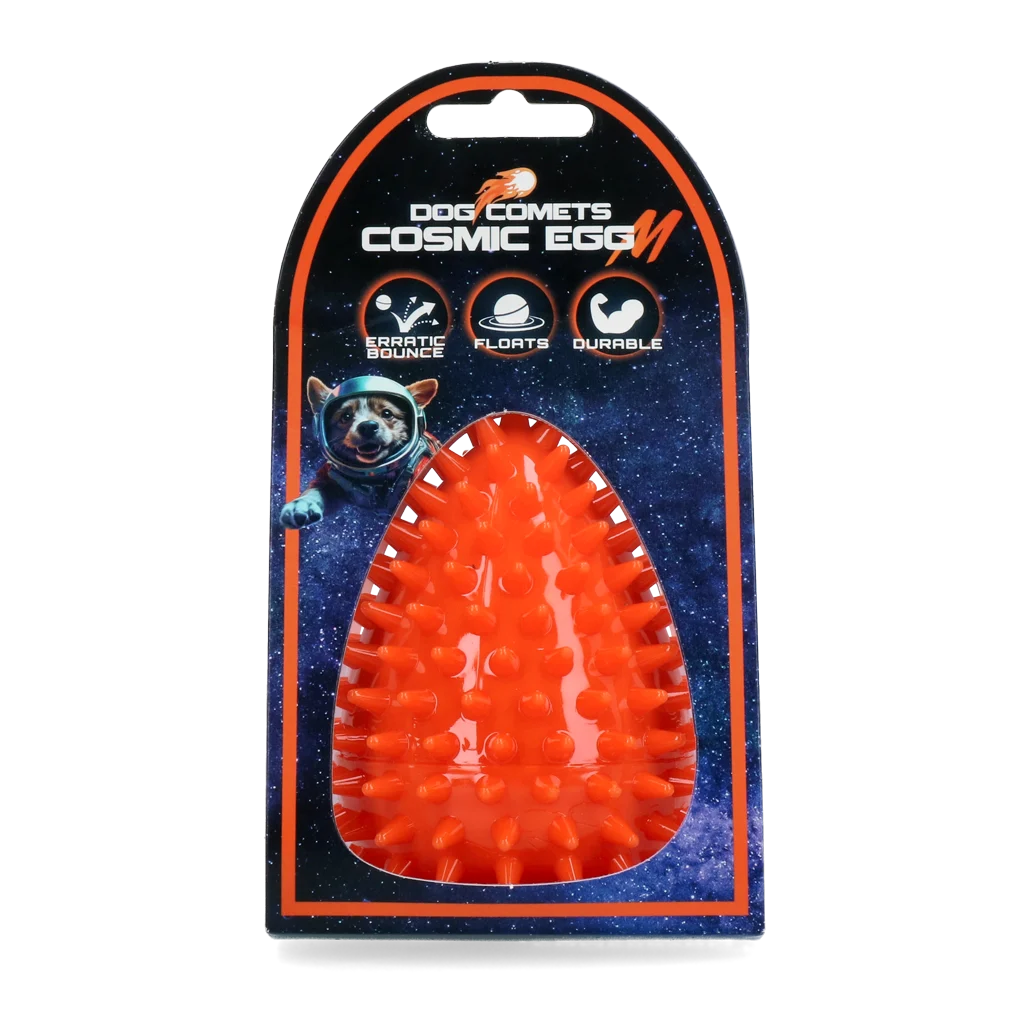 Aportovací hračka ve tvaru vejce s pískátkem a bodlinkami, oranžová M, Ø 80 x 110 mm – Dog Comets Cosmic Egg - Obrázek 1